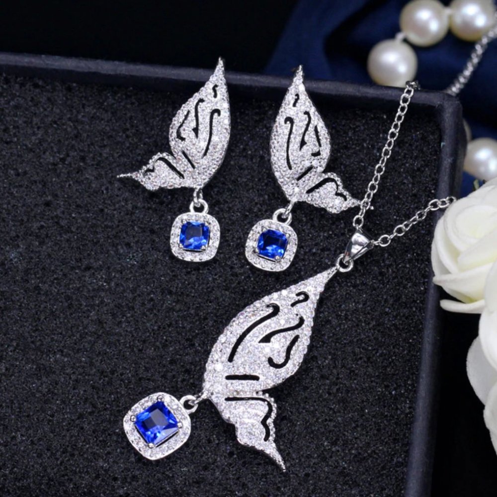 Crystal Butterfly Earrings Necklace